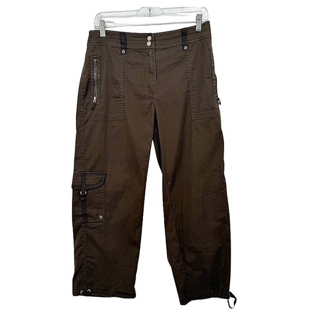 Chicos Cargo Drawstring Cropped Ankle Gorpcore Pant Dark Green Edgy Size 1.5-S/M